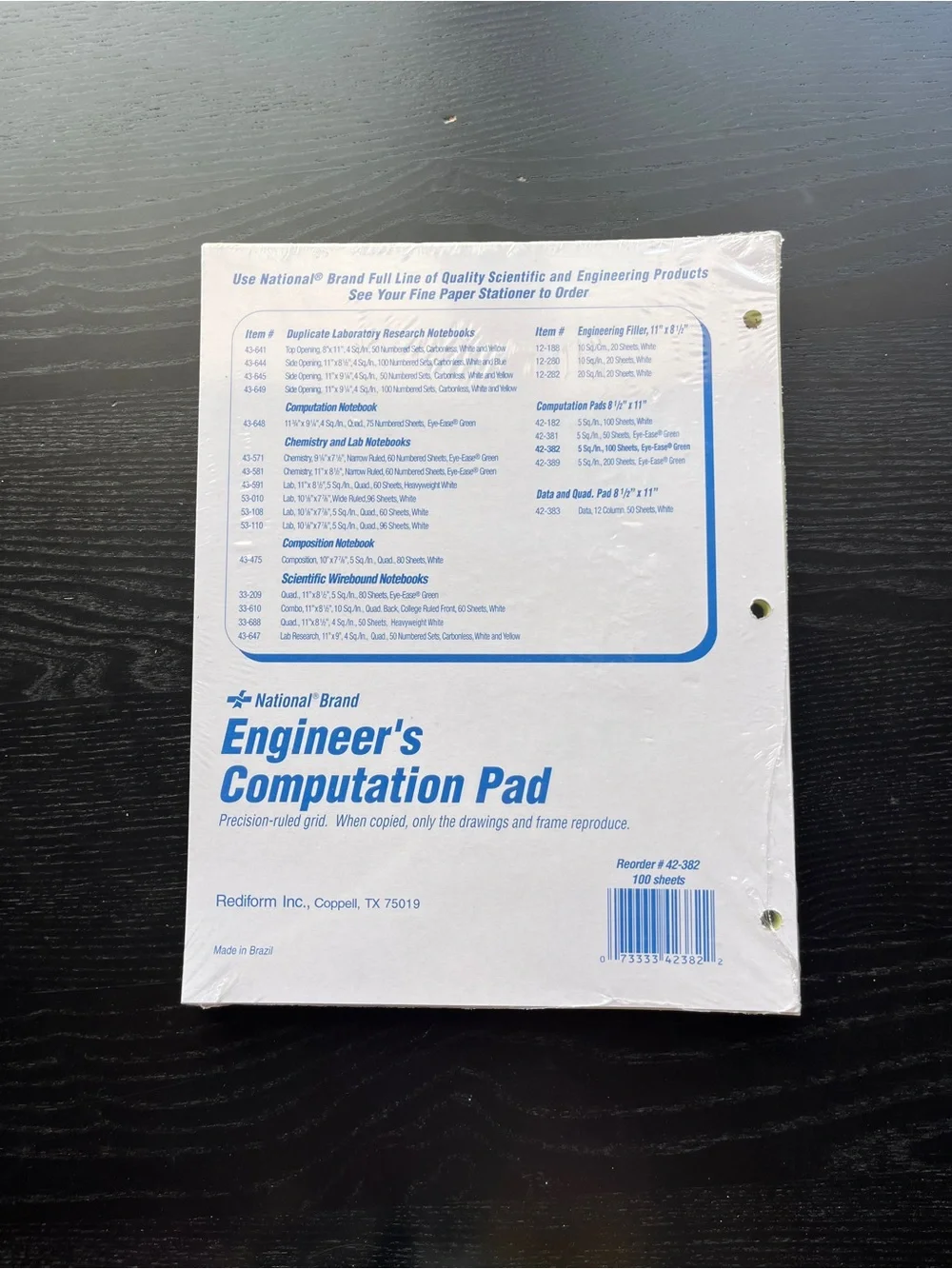 National Brand Engineer Computation Pad Green 8.5x11 5 Sq/In 100 Sheets 42-382 N